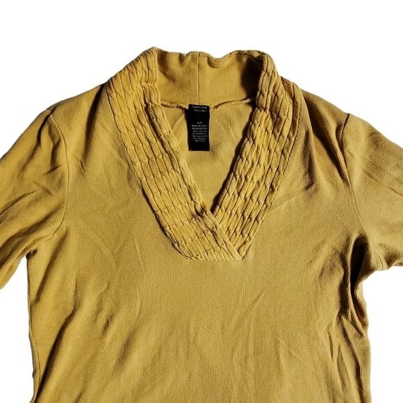 Rafaella Studio yellow long sleeve v-neck top sz L - Picture 3 of 14